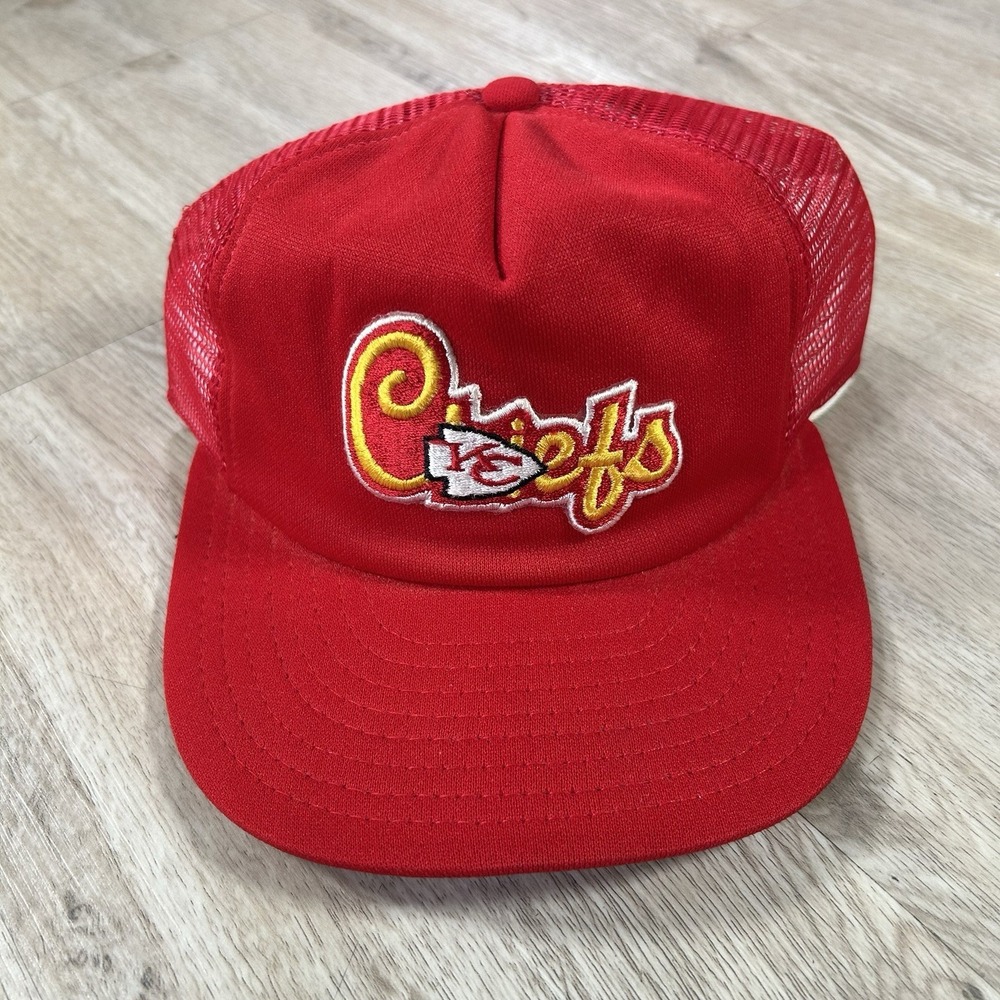 VTG Kansas City Chiefs Snapback Hat NFL Football AJD Red Trucker Cap Made in USA
